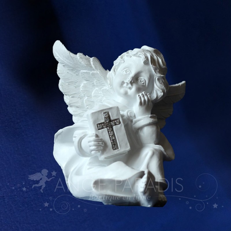 FIGURINE ANGE CONTEMPLATIF CON CROIX