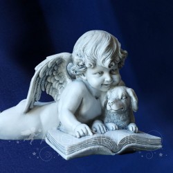 ANGE STATUETTE y un cachorro de perro