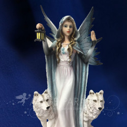 Estatua Gigante Hada Blanca y Lobos 46cm