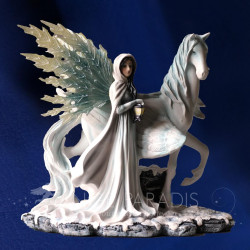 GRANDE STATUE FEE ANGE BLANCHE CON LICORNE