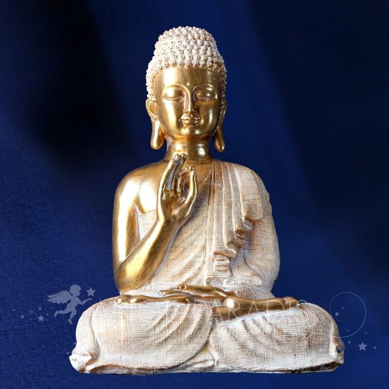 ESTATUA GRANDE DE BUDA SERENE ORO Y BLANCO 35cm