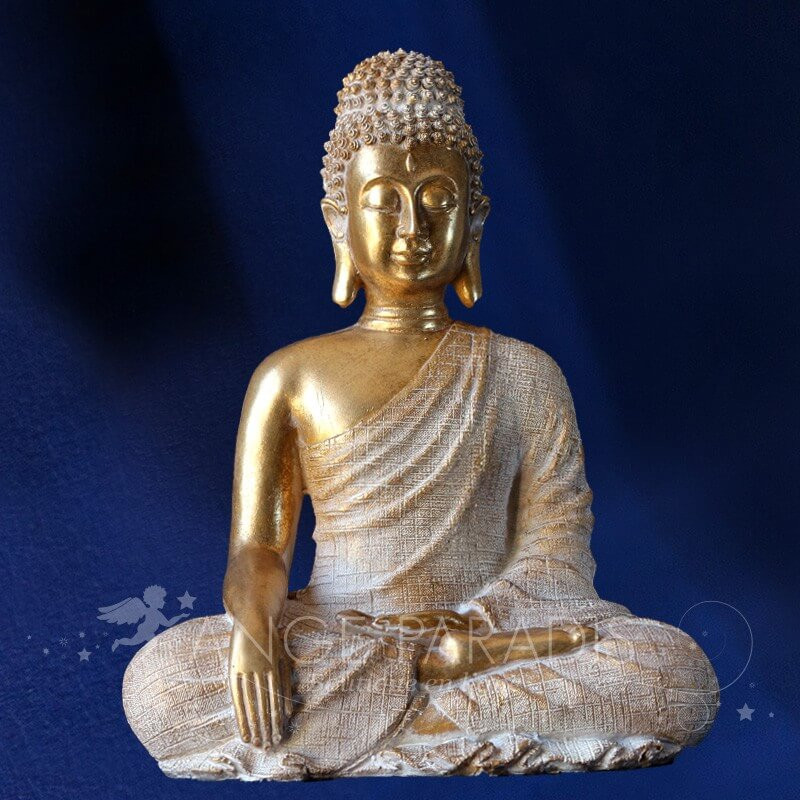 STATUE BOUDDHA OR ET BLANC NIRVANA
