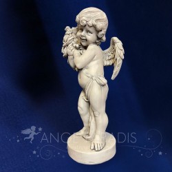 estatuilla ángel gris con flor