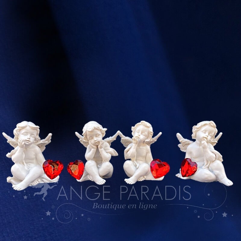 4 Figuras Anges con Corazón Rojo - 7cm